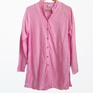 Cottage Core Embroidered Button down blouse Pink Color Me Cotton  SZ M
